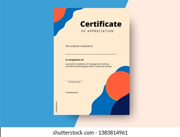 Certificate of appreciation template design. Elegant business diploma layout for training graduation or course completion. Vector background illustration.