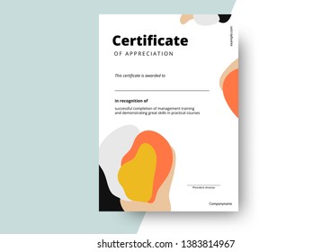 Certificate of appreciation template design. Elegant business diploma layout for training graduation or course completion. Vector background illustration.