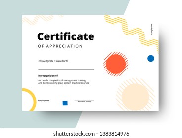 Certificate of appreciation template design. Elegant business diploma layout for training graduation or course completion. Vector background illustration.