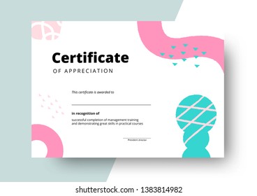 Certificate of appreciation template design. Elegant business diploma layout for training graduation or course completion. Vector background illustration.