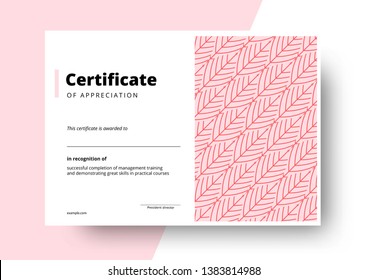 Certificate of appreciation template design. Elegant business diploma layout for training graduation or course completion. Vector background illustration.