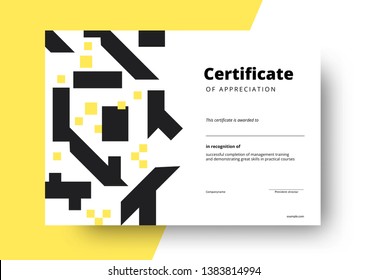 Diseño de la plantilla de certificado de apreciación. Diseño elegante de diploma de negocios para la graduación o la finalización del curso. Ilustración de fondo del vector.