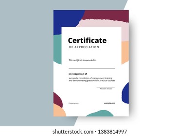 Certificate of appreciation template design. Elegant business diploma layout for training graduation or course completion. Vector background illustration.