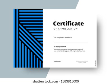 Certificate of appreciation template design. Elegant business diploma layout for training graduation or course completion. Vector background illustration.