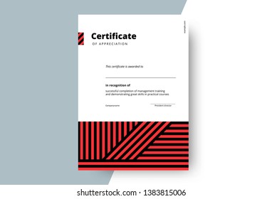 Diseño de la plantilla de certificado de apreciación. Diseño elegante de diploma de negocios para la graduación o la finalización del curso. Ilustración de fondo del vector.