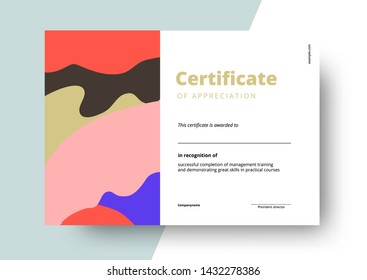 Certificate of appreciation template design. Elegant business diploma layout for training graduation or course completion. Vector background illustration.