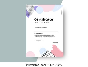 Certificate of appreciation template design. Elegant business diploma layout for training graduation or course completion. Vector background illustration.