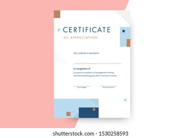 Certificate of appreciation template design. Elegant business diploma layout for training graduation or course completion. Vector background illustration.