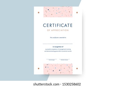 Certificate of appreciation template design. Elegant business diploma layout for training graduation or course completion. Vector background illustration.