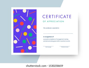 Certificate of appreciation template design. Elegant business diploma layout for training graduation or course completion. Vector background illustration.