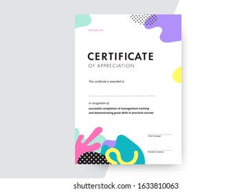 Certificate of appreciation template design. Elegant business diploma layout for training graduation or course completion. Vector background illustration.