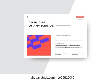 Certificate of appreciation template design. Elegant business diploma layout for training graduation or course completion. Vector background illustration.