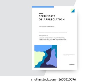 Certificate of appreciation template design. Elegant business diploma layout for training graduation or course completion. Vector background illustration.