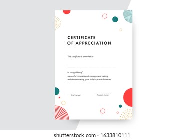 Certificate of appreciation template design. Elegant business diploma layout for training graduation or course completion. Vector background illustration.