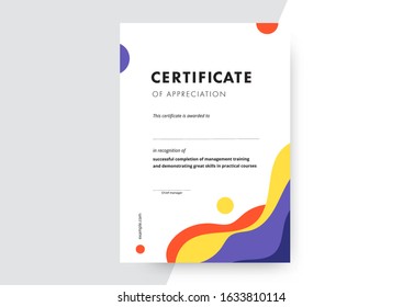Certificate of appreciation template design. Elegant business diploma layout for training graduation or course completion. Vector background illustration.