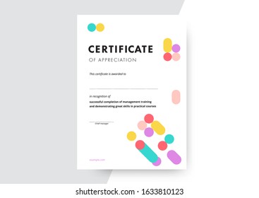Certificate of appreciation template design. Elegant business diploma layout for training graduation or course completion. Vector background illustration.