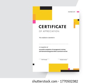 Certificate of appreciation template design. Elegant business diploma layout for training graduation or course completion. Vector background illustration.