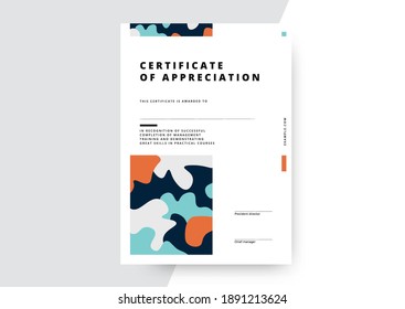 Certificate of appreciation template design. Elegant business diploma layout for training graduation or course completion. Vector background illustration.