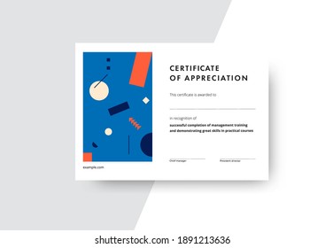 Certificate of appreciation template design. Elegant business diploma layout for training graduation or course completion. Vector background illustration.