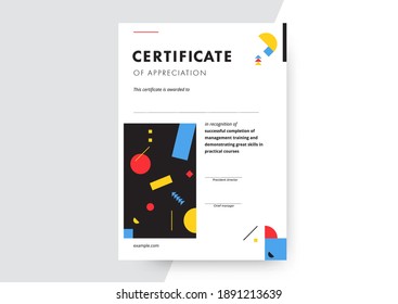 Certificate of appreciation template design. Elegant business diploma layout for training graduation or course completion. Vector background illustration.