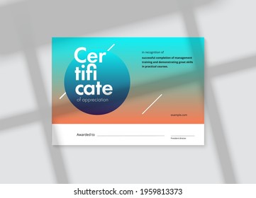 Certificate of appreciation template design. Elegant business diploma layout for training graduation or course completion. Vector background illustration.