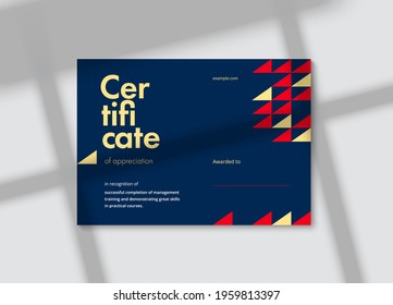 Certificate of appreciation template design. Elegant business diploma layout for training graduation or course completion. Vector background illustration.