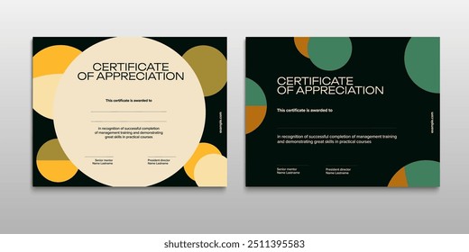 Certificado de apreciação do projeto do modelo. Elegante layout de diploma de negócios para a graduação de formação ou conclusão do curso. Ilustração do plano de fundo do vetor.