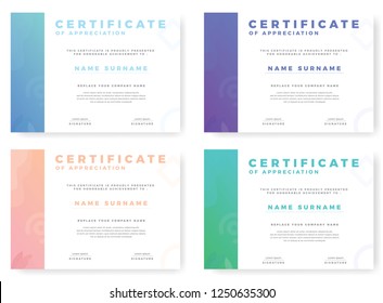 Certificate of appreciation template design with gradient collection. Vector illustration 