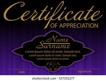 Certificate of appreciation template. Elegant background. Winning the competition. Reward. Vector illustration.