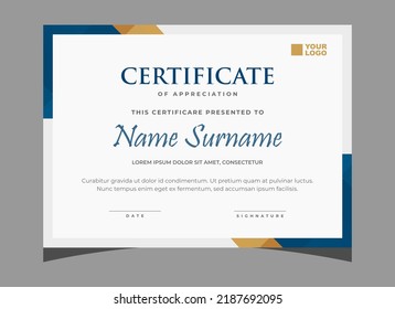 Certificate Appreciation Template Elegant Blue Gold Stock Vector ...