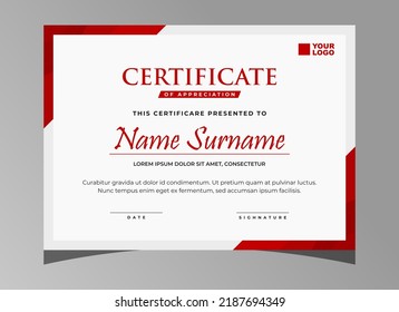 Plantilla de certificado de apreciación, plantilla de certificado de diploma elegante, certificado moderno limpio. plantilla de borde de certificado con ilustración vectorial de lujo