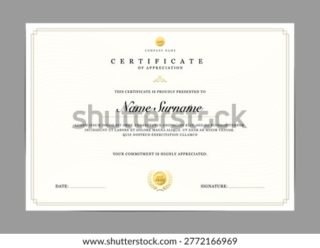 Certificate of appreciation template. Elegant diploma design for education and business achievement