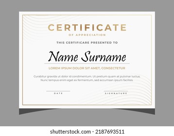 Certificate of appreciation template, elegant gold diploma certificate template, clean modern certificate . certificate border template with luxury vector illustration