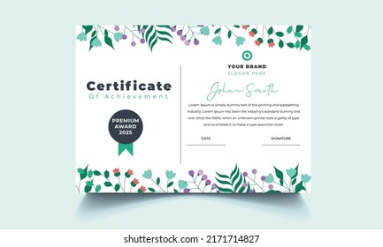 Certificate of Appreciation template with flower, certificate of achievement, awards diploma template