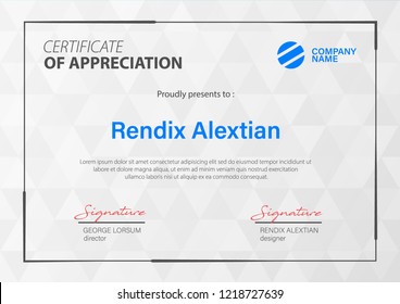 Certificate of Appreciation template, with Geometric hipster triangular background. Vector Illustration