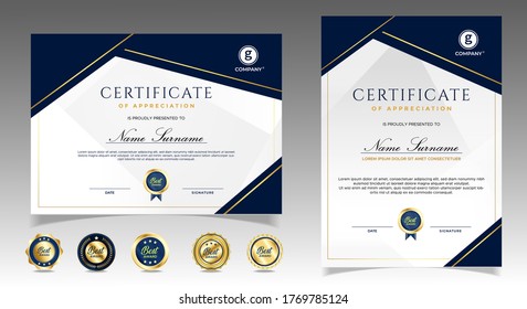 Certificate Appreciation Template Gold Blue Color Stock Vector (Royalty ...