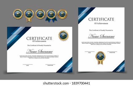 Certificate of appreciation template  gold and blue color.  Diploma vector template