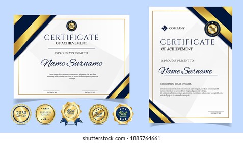 Elegant Blue Gold Diploma Certificate Template Stock Vector (Royalty ...