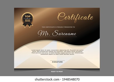 Certificate of appreciation template, gold and blue color. Clean modern certificate with gold badge.