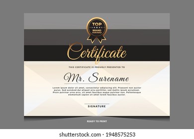 Certificate of appreciation template, gold and blue color. Clean modern certificate with gold badge.