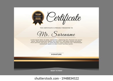 Certificate of appreciation template, gold and blue color. Clean modern certificate with gold badge.