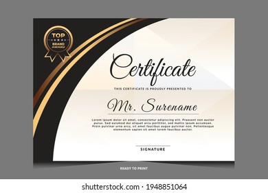 Plantilla de certificado de apreciación, dorado y azul. Certificado moderno limpio con insignia de oro.
