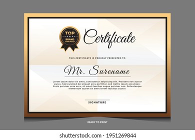 Certificate of appreciation template, gold and blue color. Clean modern certificate with gold badge.