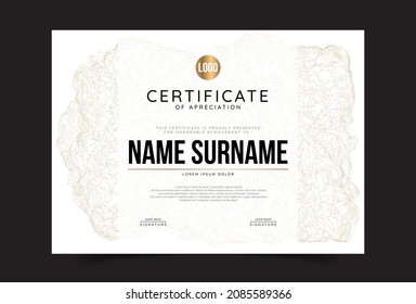Certificate of appreciation template, gold and blue color. Clean modern certificate with gold badge. Certificate border template with luxury and modern line pattern. Diploma vector template
