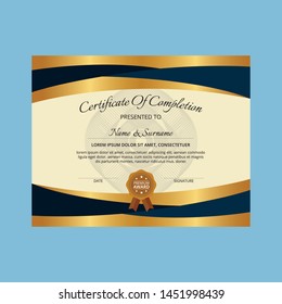 Certificate of Appreciation Template, gold color stylish design vector,diploma currency border. Vector illustration.