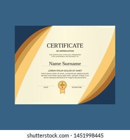 Certificate of Appreciation Template, gold color stylish design vector,diploma currency border. Vector illustration.