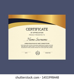 Certificate of Appreciation Template, gold color stylish design vector,diploma currency border. Vector illustration.