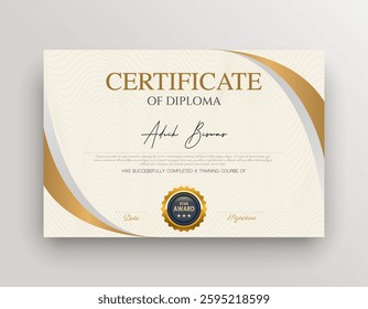 Certificate of appreciation template, gold and red color. Clean luxury and modern Diploma certificate vector template