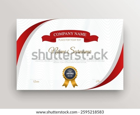 Certificate of appreciation template, gold and red color. Clean luxury and modern Diploma certificate vector template