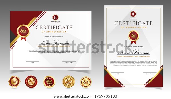 Certificate Appreciation Template Gold Red Color Stock Vector (Royalty ...